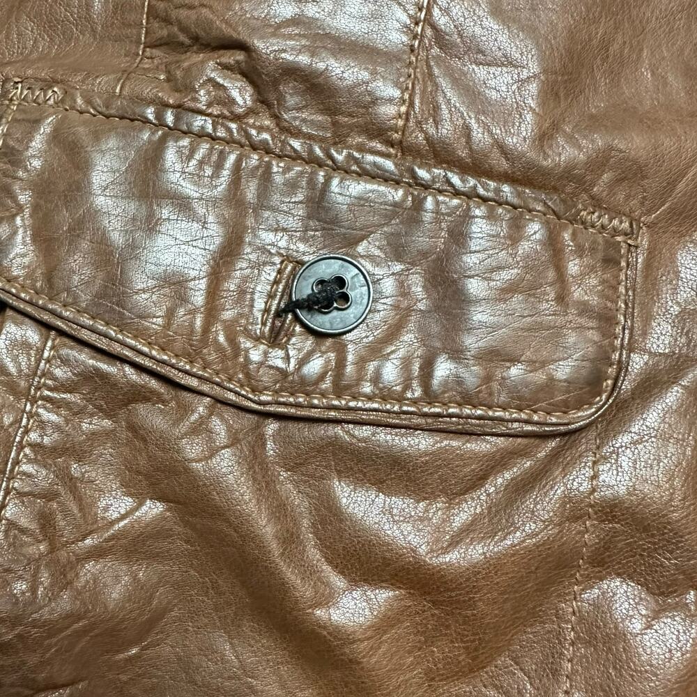 Andrew Marc Brown Leather Utility Moto Chore Jacket Mackinaw Style Sz L - Picture 7 of 10